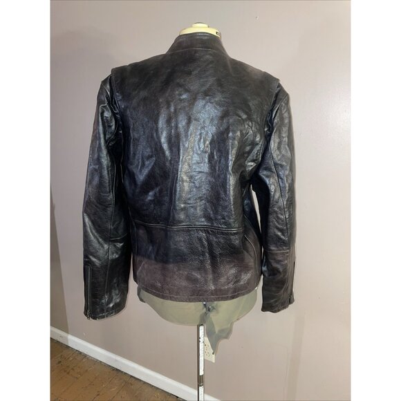 Tommy Hilfiger Mens Racing Motorcycle Leather Jacket Brown Quilted Lined Sz L - Picture 6 of 12